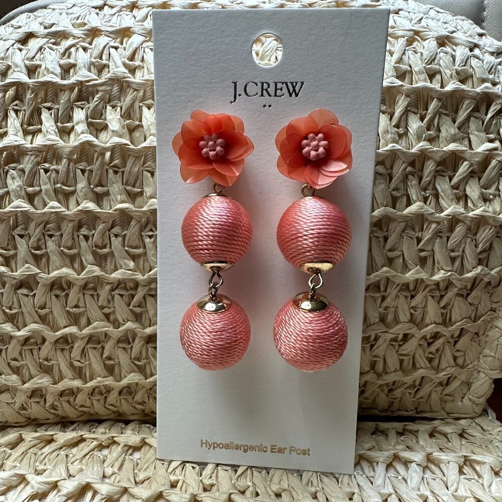 NEW J. Crew Wrapped Floral Dangle Earrings, Lightweight, Peach